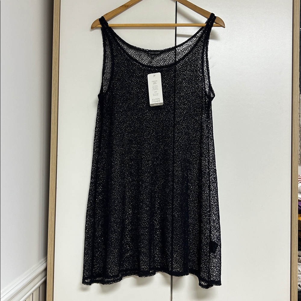 Eileen Fisher Navy Stretch Lace Mesh Top